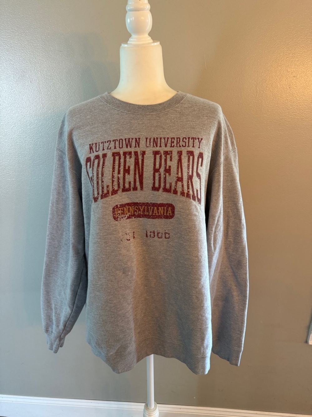 Port and Company Gray Crewneck with Maroon Kutztown University Graphic
